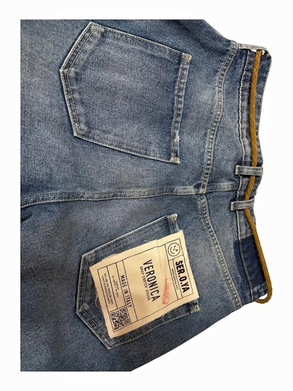SER.O.YA Veronica Drop Crotch Denim Joggers Size 27 Like New Made in Italy - Picture 3 of 4